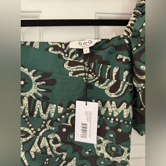 NWT - SEA Green Charlough Print Paisley Puff Sleeve Draped Dress - Size 4 - Picture 9 of 9